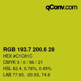 カラーコード: RGB 193.7 200.6 28 | qconv.com
