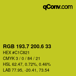 カラーコード: RGB 193.7 200.6 33 | qconv.com