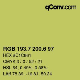 カラーコード: RGB 193.7 200.6 97 | qconv.com