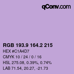 カラーコード: RGB 193.9 164.2 215 | qconv.com