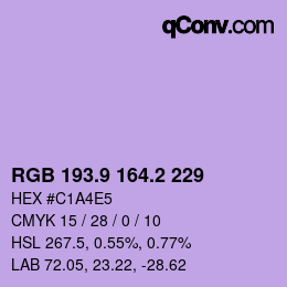 カラーコード: RGB 193.9 164.2 229 | qconv.com