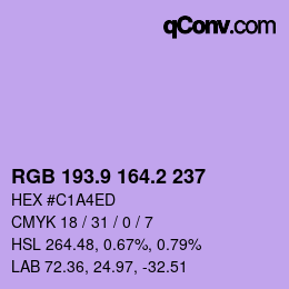 カラーコード: RGB 193.9 164.2 237 | qconv.com