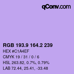 カラーコード: RGB 193.9 164.2 239 | qconv.com