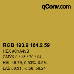 カラーコード: RGB 193.9 164.2 59 | qconv.com