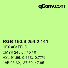 カラーコード: RGB 193.9 254.2 141 | qconv.com
