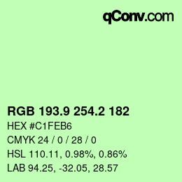 カラーコード: RGB 193.9 254.2 182 | qconv.com