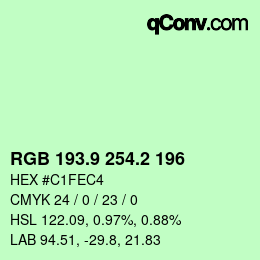 カラーコード: RGB 193.9 254.2 196 | qconv.com