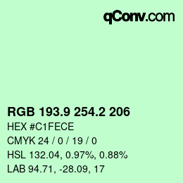 カラーコード: RGB 193.9 254.2 206 | qconv.com