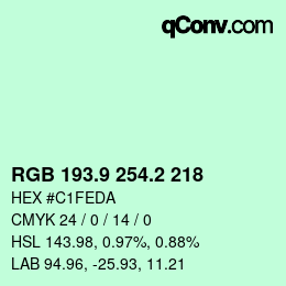 カラーコード: RGB 193.9 254.2 218 | qconv.com