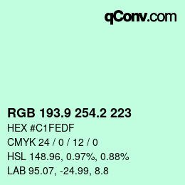 カラーコード: RGB 193.9 254.2 223 | qconv.com