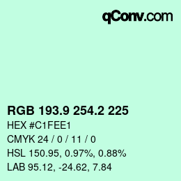 Color code: RGB 193.9 254.2 225 | qconv.com