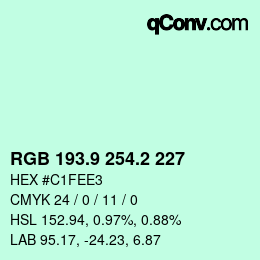 カラーコード: RGB 193.9 254.2 227 | qconv.com