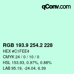 カラーコード: RGB 193.9 254.2 228 | qconv.com