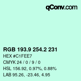 カラーコード: RGB 193.9 254.2 231 | qconv.com