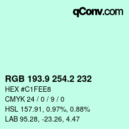カラーコード: RGB 193.9 254.2 232 | qconv.com