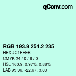 Color code: RGB 193.9 254.2 235 | qconv.com