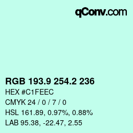 カラーコード: RGB 193.9 254.2 236 | qconv.com