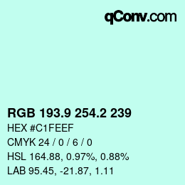 カラーコード: RGB 193.9 254.2 239 | qconv.com