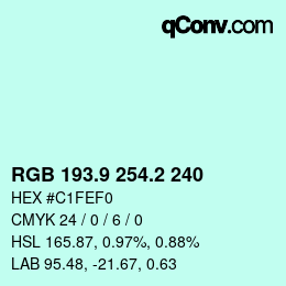 Color code: RGB 193.9 254.2 240 | qconv.com