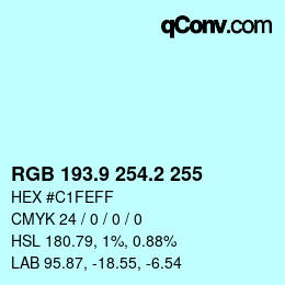Color code: RGB 193.9 254.2 255 | qconv.com