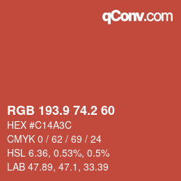 カラーコード: RGB 193.9 74.2 60 | qconv.com