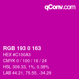 カラーコード: RGB 193 0 163 | qconv.com