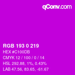 Color code: RGB 193 0 219 | qconv.com