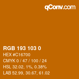 Color code: RGB 193 103 0 | qconv.com