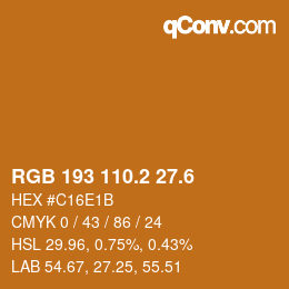 カラーコード: RGB 193 110.2 27.6 | qconv.com