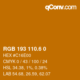 カラーコード: RGB 193 110.6 0 | qconv.com