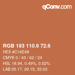 カラーコード: RGB 193 110.6 72.6 | qconv.com