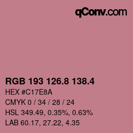 カラーコード: RGB 193 126.8 138.4 | qconv.com