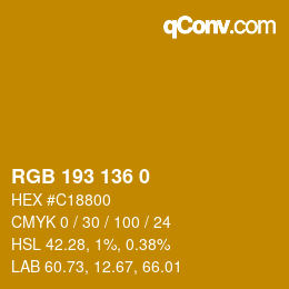 Color code: RGB 193 136 0 | qconv.com