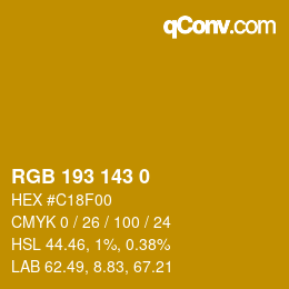 Color code: RGB 193 143 0 | qconv.com