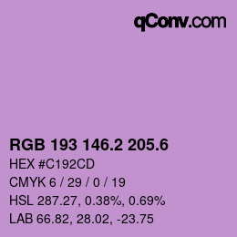 カラーコード: RGB 193 146.2 205.6 | qconv.com