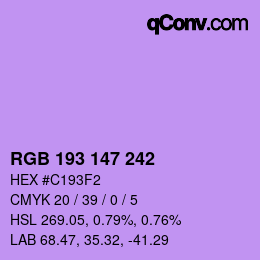 Color code: RGB 193 147 242 | qconv.com