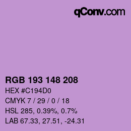 Color code: RGB 193 148 208 | qconv.com