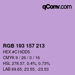Color code: RGB 193 157 213 | qconv.com