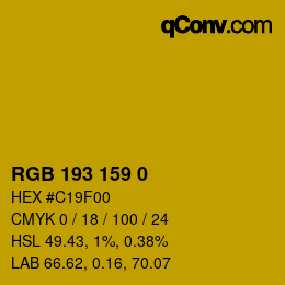 カラーコード: RGB 193 159 0 | qconv.com