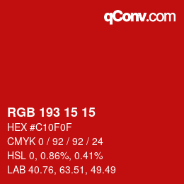 Color code: RGB 193 15 15 | qconv.com