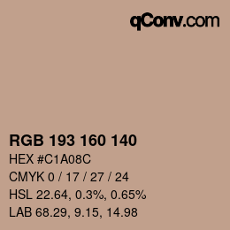 カラーコード: RGB 193 160 140 | qconv.com