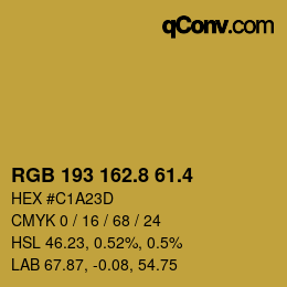カラーコード: RGB 193 162.8 61.4 | qconv.com