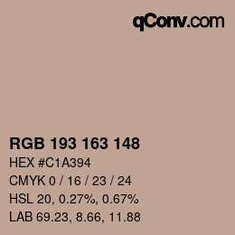 カラーコード: RGB 193 163 148 | qconv.com