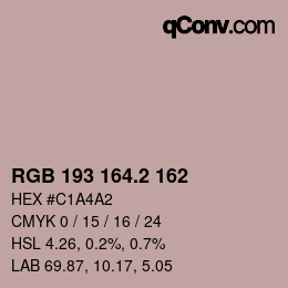 カラーコード: RGB 193 164.2 162 | qconv.com