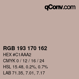 Color code: RGB 193 170 162 | qconv.com