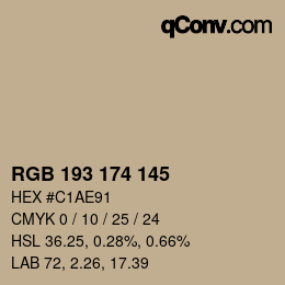 Color code: RGB 193 174 145 | qconv.com