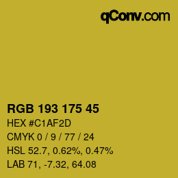 Color code: RGB 193 175 45 | qconv.com