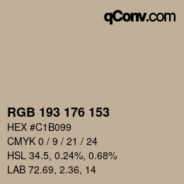 颜色代码: RGB 193 176 153 | qconv.com