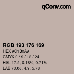 颜色代码: RGB 193 176 169 | qconv.com