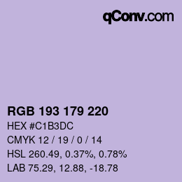 Color code: RGB 193 179 220 | qconv.com